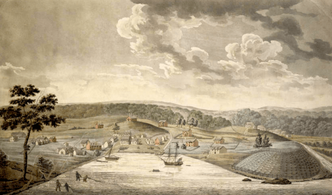Baltimore, 1792. I think the convention center would be just past those white houses near the ship. Thanks to work by paleoecologist Grace Brush, we know a lot about how urbanization has impacted the Chesapeake Bay!