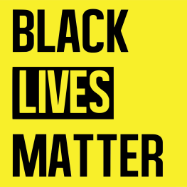 Black text on a yellow square background that reads "black lives matter" in all caps.